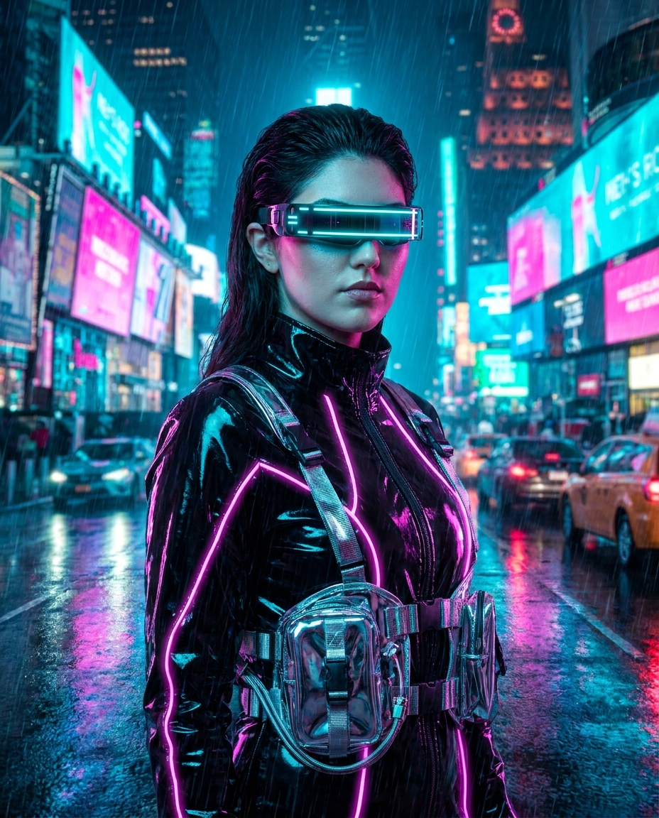 Une scène IA de voyage dans le temps dans un univers cyberpunk 2090