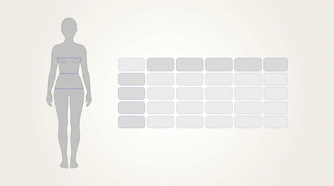 Guide des mensurations à côté d'un guide des tailles de vêtements
