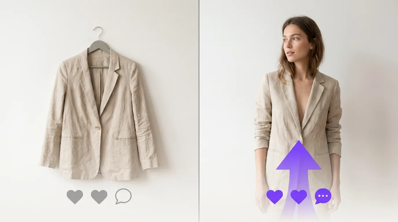 Annonce de seconde main avant et après l'ajout d'une photo d'essayage virtuel, avec des ventes en hausse
